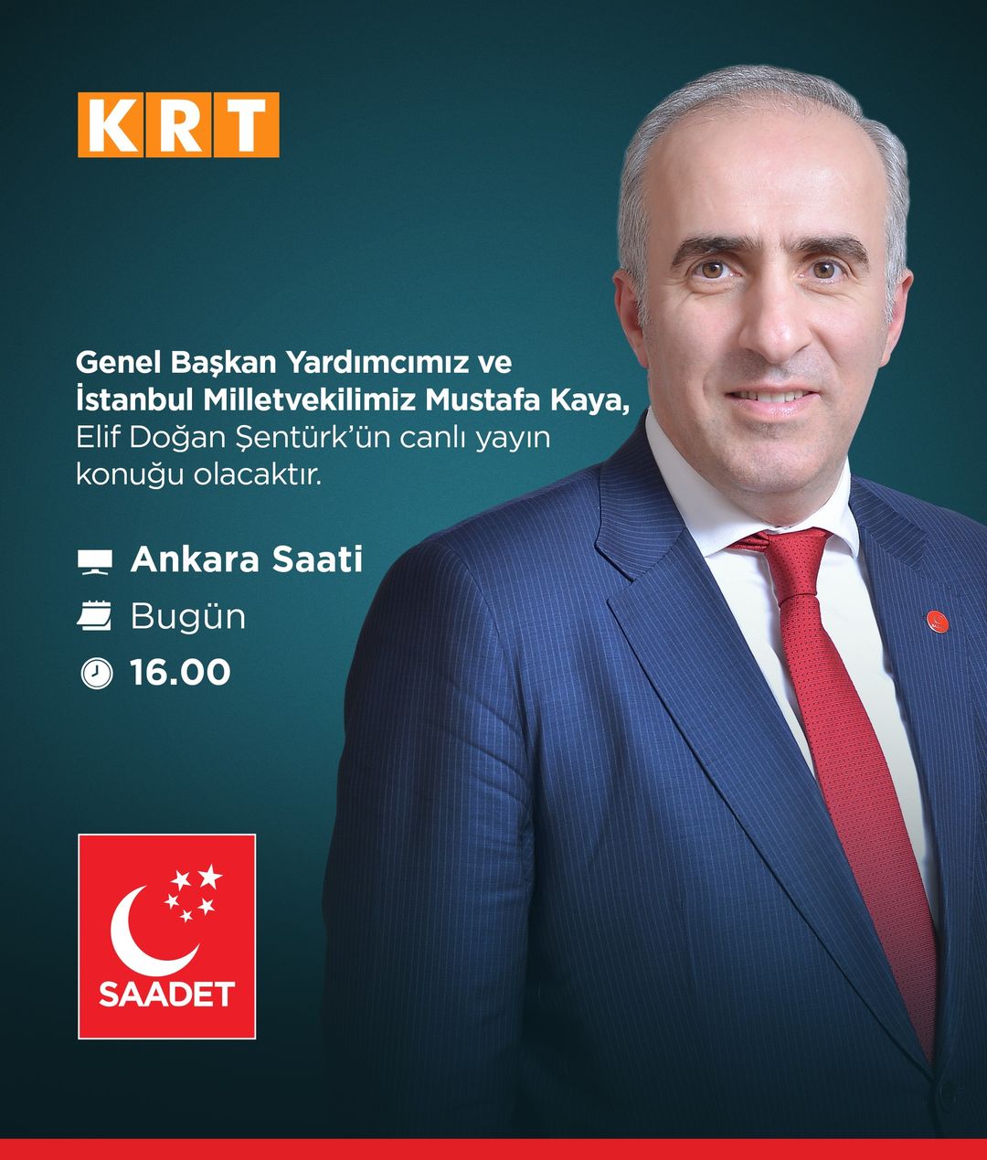Saadet Partisi Genel Başkan Yardımcısı Mustafa Kaya, Ankara Saati'nde konuk olacak.